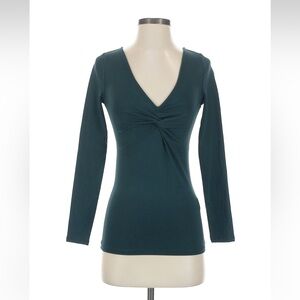 Madewell Forest Green V-Neck Twist-Front Long Sleeve Top Size XXS NWT